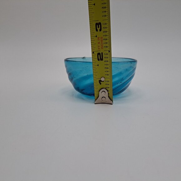 Hand Blown Blue Glass Bowl Unique Swirl Design Art Glass Decor Collectible - Picture 2 of 8